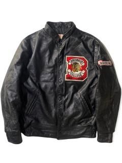 70's PRIME SPORTS All Leather Stadium Jacket BLACK MADE IN CANADA
