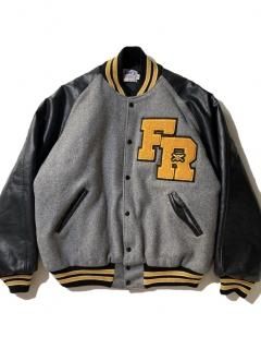 90's NEFF MeltonLeather Stadium Jacket GRAY/YELLOW/BLACK MADE IN U.S.A.