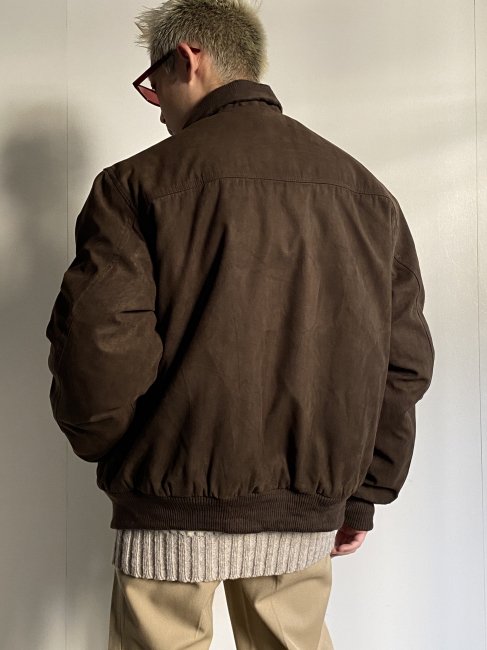 90's VANZEER Peach Skin Stand Collar Zip-up Jacket BROWN 