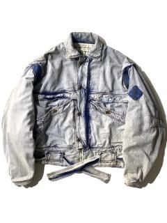 80's EFORTE Chemical Denim Switch Rib Design Bomber Jacket MADE IN ITALY