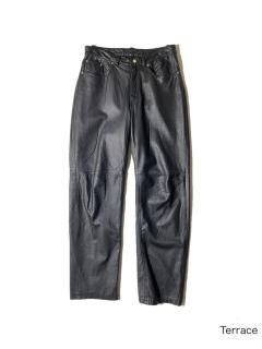 90s 5poket Leather Pants BLACK W32