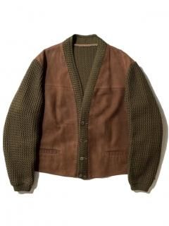 60〜70's Euro Lamb Leather Switch Design Pocket Cardigan