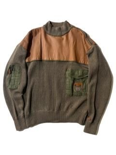 90's CANARY ISLAND Leather Switch Design Mock-neck Knit