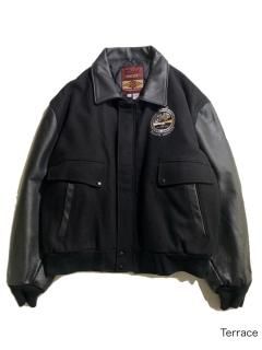 90's Reed Sportswear Melton/Leather Stadium Jacket BLACK MADE IN U.S.A.
