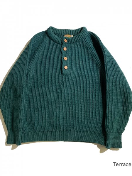 90's GREAT NORTHERN KNITTERS Henry-neck Wool Knit BILLIARD GREEN