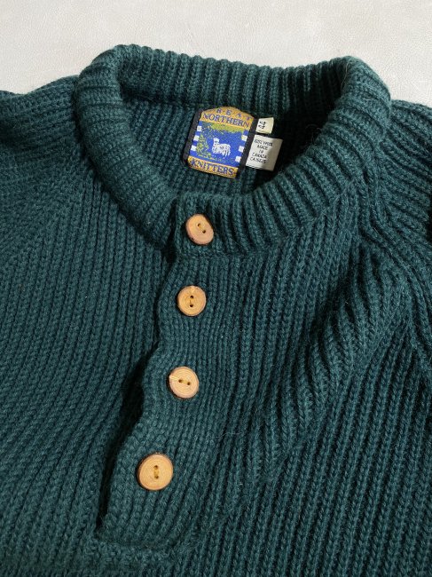 90's GREAT NORTHERN KNITTERS Henry-neck Wool Knit BILLIARD GREEN