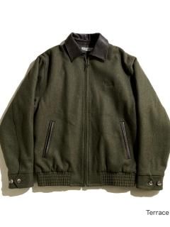 90's IZOD CLUB Melton/Leather Jacket OLIVE