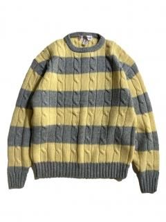 90's JOHN ASHFORD Border Shetland Wool Aran Knit CREAMYELLOW/GRAY