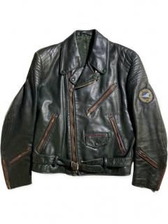 40's German Military Motorcycle Leather Jacket DARK GREEN
