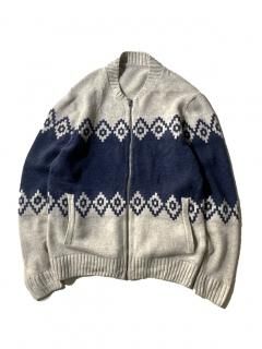 80's Diamond Pattern Zip Up Knit