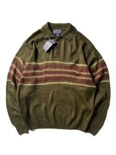 90's DEAD STOCK SPIRIT RIVER Knit Polo OLIVE