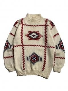 90's White Wheeler&Martha Native Pattern Mock-neck Hand Knit 