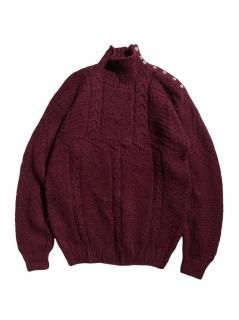 90s MarkShale Shoulder Button Hand Knit BURGUNDY