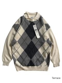 90's DEAD STOCK Argyle Pattern Angola Mix Knit դ