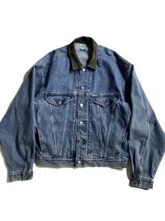 90's GUESS JEANS Leather Collar Tracker Type Denim Jacket MADE IN U.S.A.