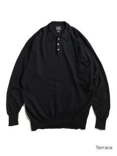  Neiman Marcus Merino Wool Knit Polo BLACK