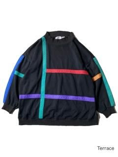 80's Line Design Mock-neck Sweat BLACK