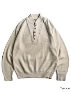 70~80s L.L.Bean Henry Neck Half Button Cotton Knit IVORY  MADE IN U.S.A.