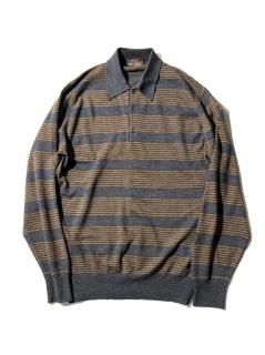 JOHN SMEDLEY Border Knit Polo MADE IN ENGLAND