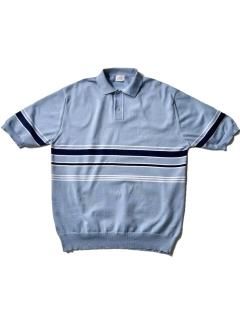 80s Euro Polyester Knit Polo LIGHT-BLUE/NAVY