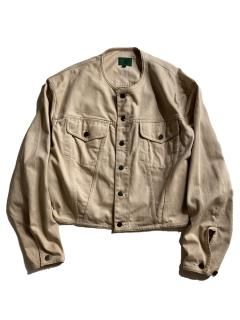 90's JUNIOR GAULTIER Collar Less Power Shoulder Tracker Type Denim Jacket MADE IN ITALY