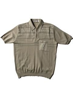 80's Euro Half-zip Polyester Knit Polo BEIGE/GREEN