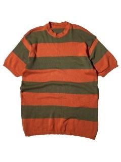 Border Cotton Knit ORANGE/OLIVE