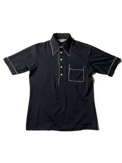 70's kmart Polyester Summer Knit Polo BLACK