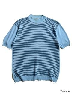 80's Ban-lon Mock-neck Border Knit Tee SKY-BLUE
