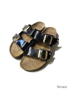 BIRKENSTOCK Arizona Enamel Sandal BLACK MADE IN GERMANY 40 (26.0)