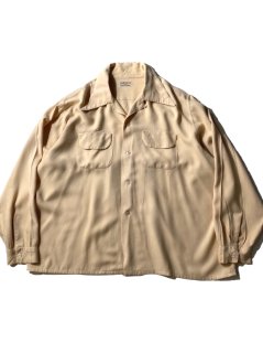 40〜50's Vintage B.V.D. Rayon Open Collar Shirt CREAM YELLOW 17-17 1/2