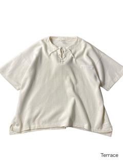 90's Euro Shoelaces-neck Waffle-cloth Pullover