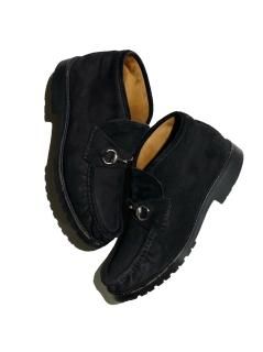 GUCCI Horsebit Suede Ankle Boots BLACK 42 1/2 E MADE IN ITALY (27.5)