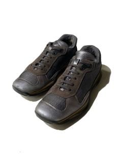 PRADA Leather/Mesh Technical Shoes STEEL-GRAY MADE IN ITALY (26.0)