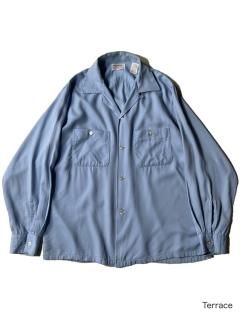 60s ARROW Vintage Rayon Open-collar SAX-BLUE 15 1/2-33 MADE IN U.S.A.