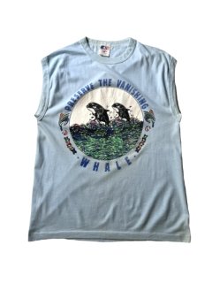 80's PRESERVE THE VANISHING WHALE No Sleeve PALE BLUE MADE IN U.S.A.