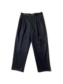 90's Euro Rayon/Poly 3tuck Trousers BLACK (実寸 W31 L30)