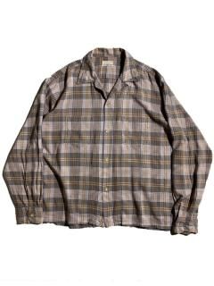 60's BRENT Open Collar Check Rayon Shir L 16-16 1/2