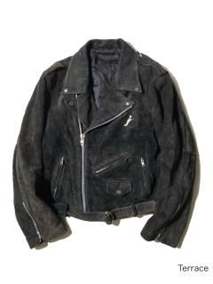 80's Unknown Brand Suede Double Riders Jacket BLACK