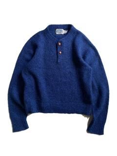 80's ENVIRONMENTAL CLOTHING Henry-neck Knit BLUE MADE IN U.S.A.