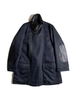 90's GIORGIO ARMANI Nylon Oxford Leather Elbow Patch & Collar Jacket BLACK MADE IN ITALY