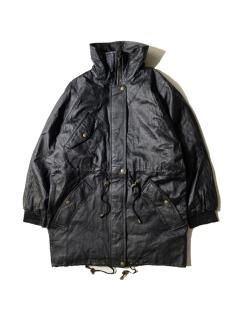 90's Leather Half Coat BLACK