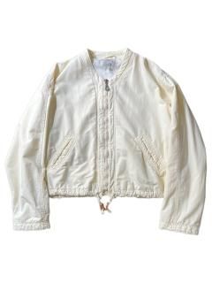 90's ARMANI JEANS Cotton/Nylon Collarless Zip-Up Jacket IVORY MADE IN ITALY