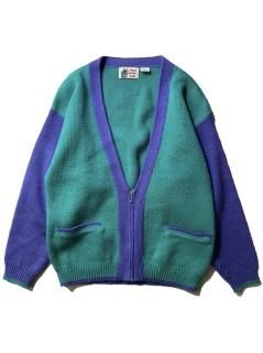 90's PARIS SPORT CLUB 2tone Zip-up Acryl Cardigan 