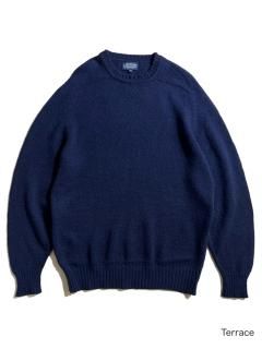 80's LANDS'END Shetland Wool Knit NAVY MADE IN ENGLAND