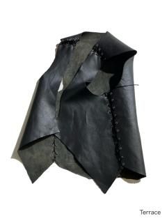 Vintage Lace-up Design Leather Vest BLACK