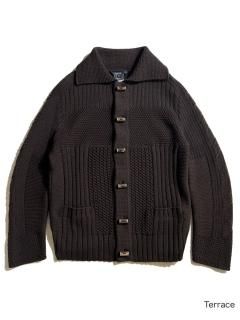 GUCCI Merino Wool Cable Knit Jacket BITTER-BROWN MADE IN ITALY