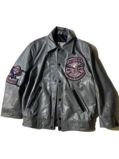 80's AVON SPORTSWEAR All Leather Stadium Jacket  STEEL GRAY MADE IN CANADA