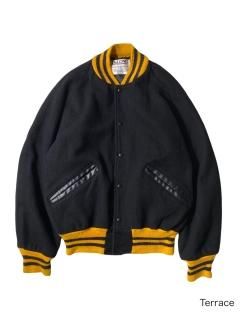 80's DeLONG Melton/Leather Stadium Jacket BLACK/YELLOW