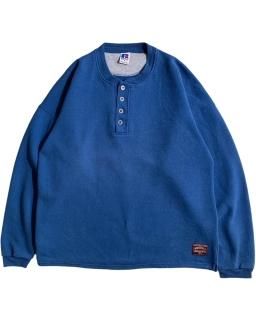 90's RUSSELL ATHLETIC Henry-neck Sweat SMOKY BLUE MADE IN U.S.A.